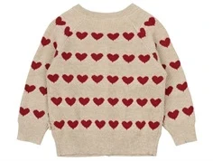 Beige cardigan med røde hjerter fra petit Piao PP1043 Heart bagfra